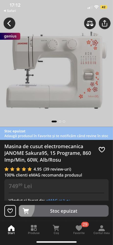 Masina De Cusut Electromecanica JANOME Sakura95, 15 Programe