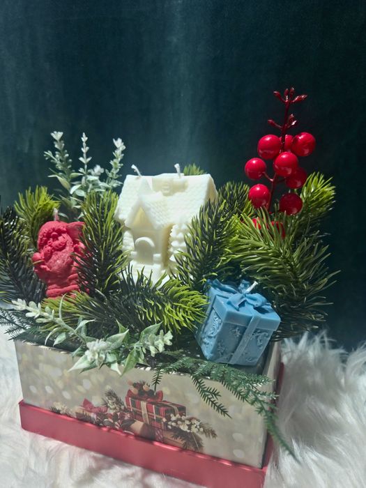 Коледна аранжировка „Зимна кутия“ – ръчна изработка