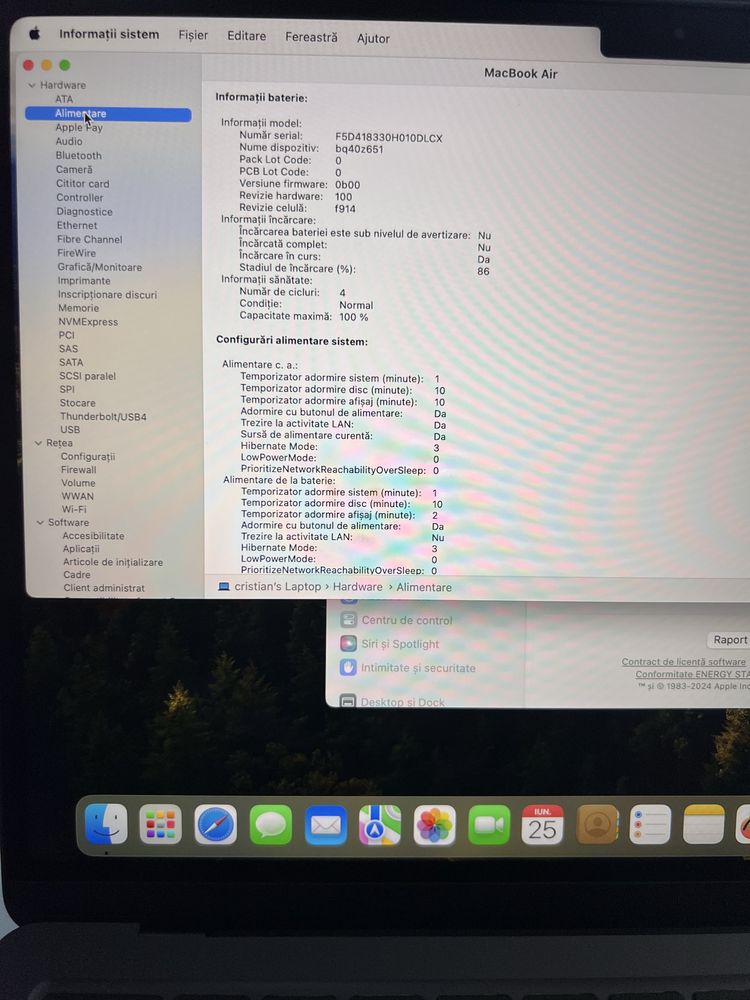 MacBook Air 13 M3 8GB 256GB SSD ca nou, garantie, 100% baterie