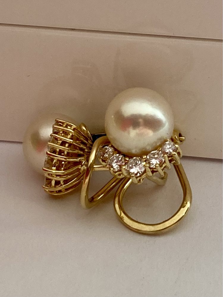 Cercei aur cu perle si diamante 0.65ct