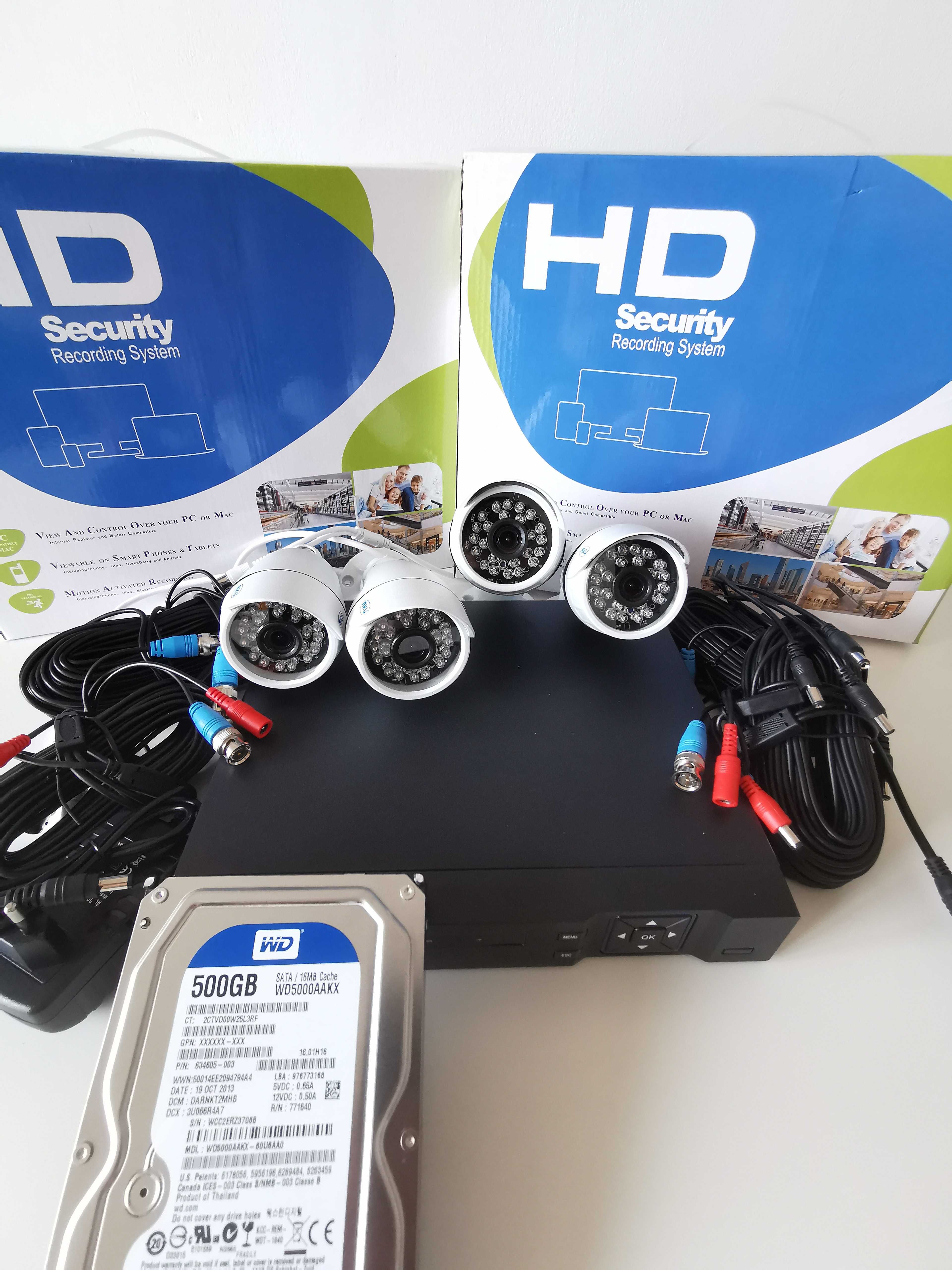 ‼️Kit 4 camere video supraveghere 5Mpx +HDD 500GB  Internet Color HDMI