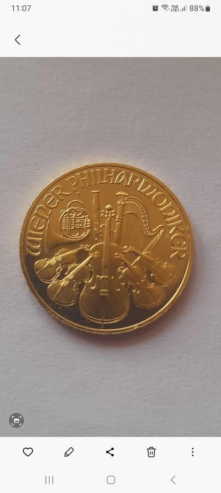 Moneda aur 500 schilling wiener philharmoniket 1992 1/4 OZ