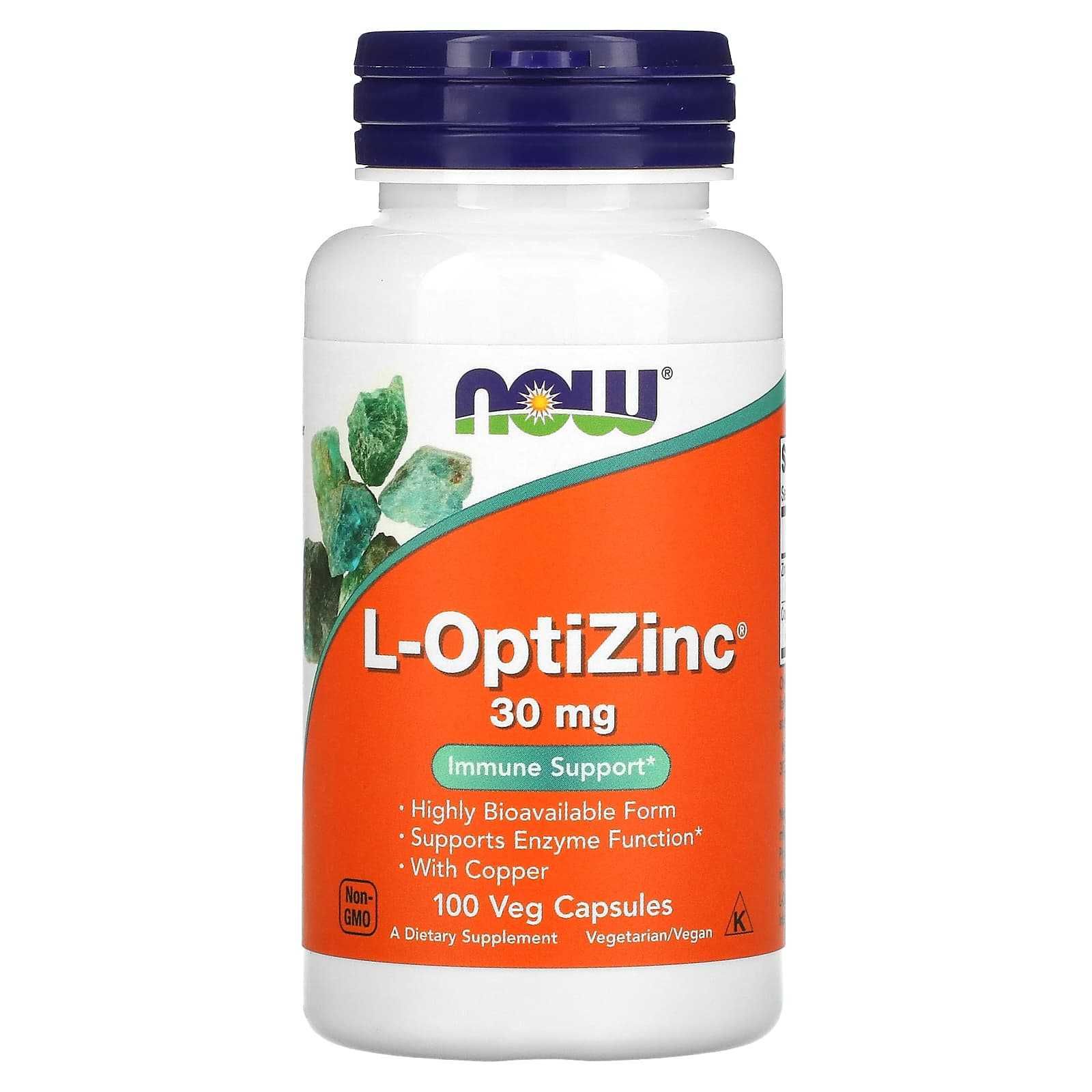 L-OptiZinc, Цинк, 30 мг, Now Foods, 100 капсул