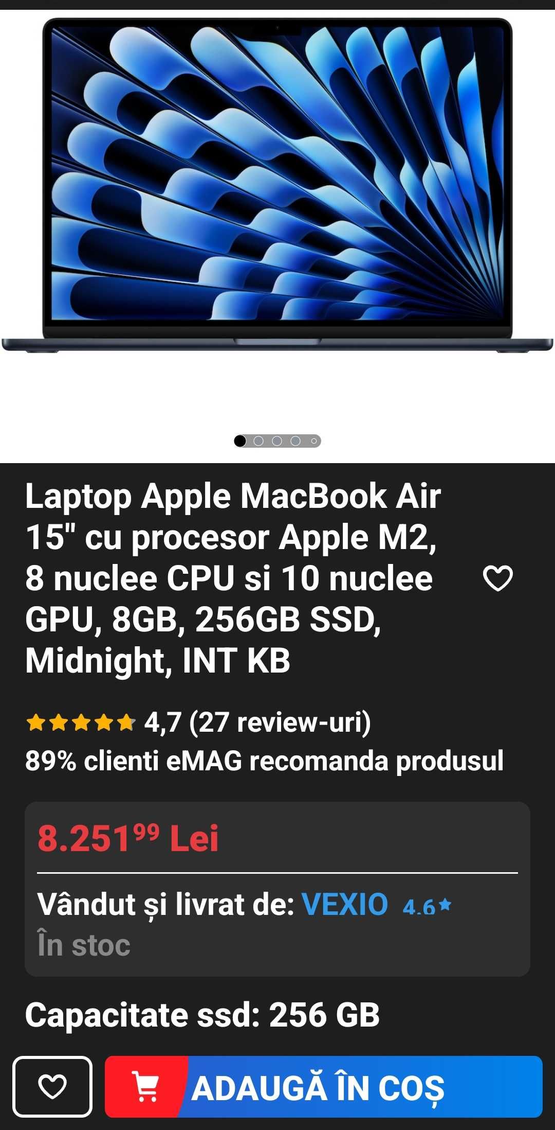 Laptop APPLE MacBook AIR 15.3" M2 10-core GPU Liquid Retina NOU