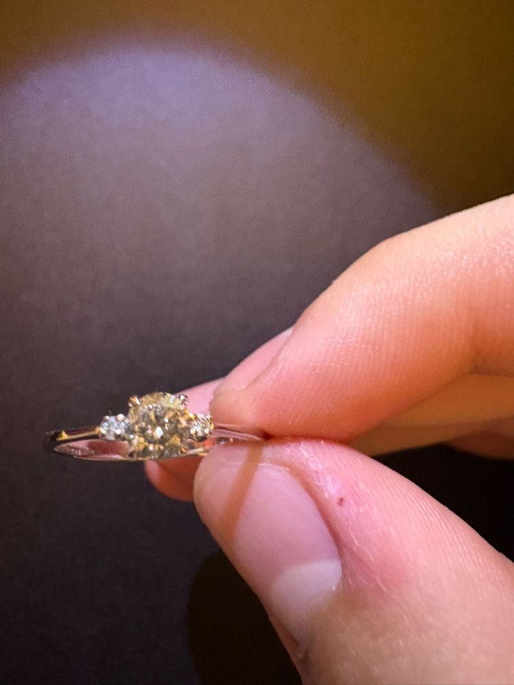 Inel Aur Alb 14k cu Diamant champagne natural cu ceritificat IGI