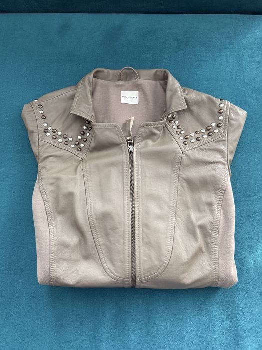 Бежово сиво кожено яке Pennyblack