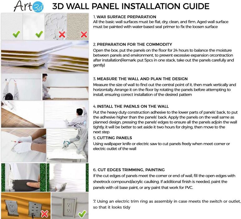 Art3d стенни панели с ивици 50 x 50см (опаковка от 12бр), 3 м², бели