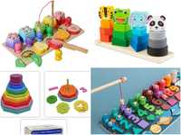 Jucarii din lemn tip Montessori, educative, Joc logaritmic, cu forme
