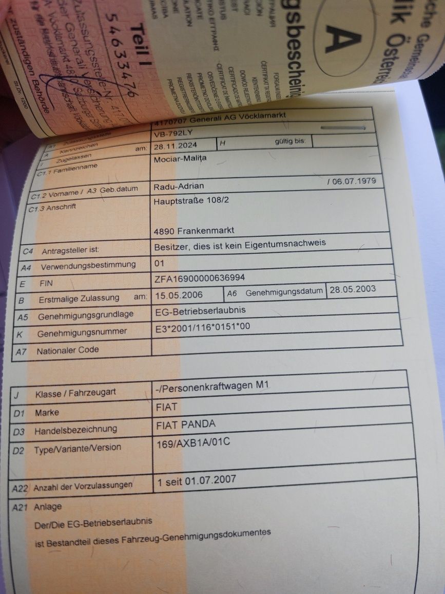 Vând Fiat panda  benzină