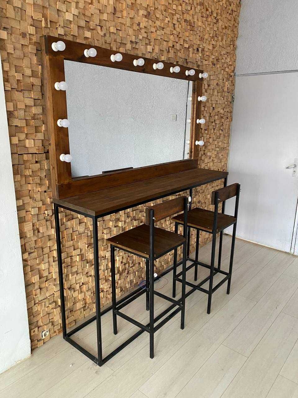Комплект: LOFT маса за грим с осветление + 2 стола