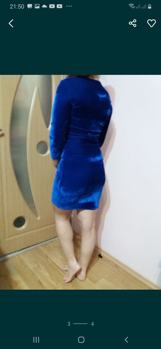 Rochie albastra catifea marimea S 36
