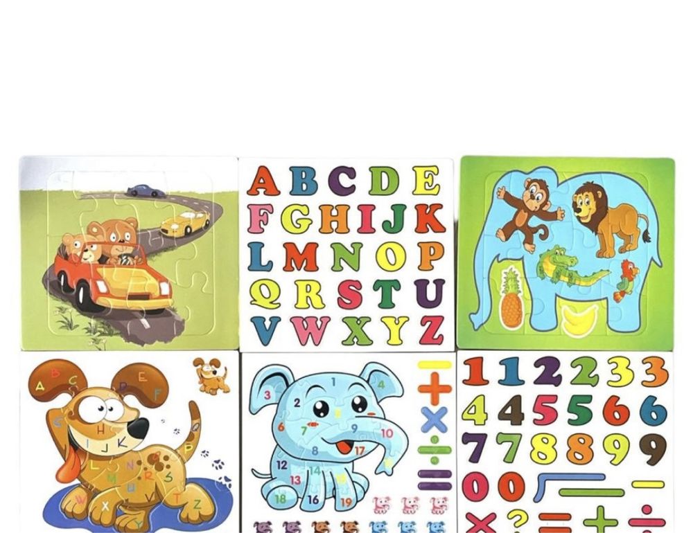 Puzzle educativ Nou magnetic, set 6 buc (alfabet, cifre, animale)