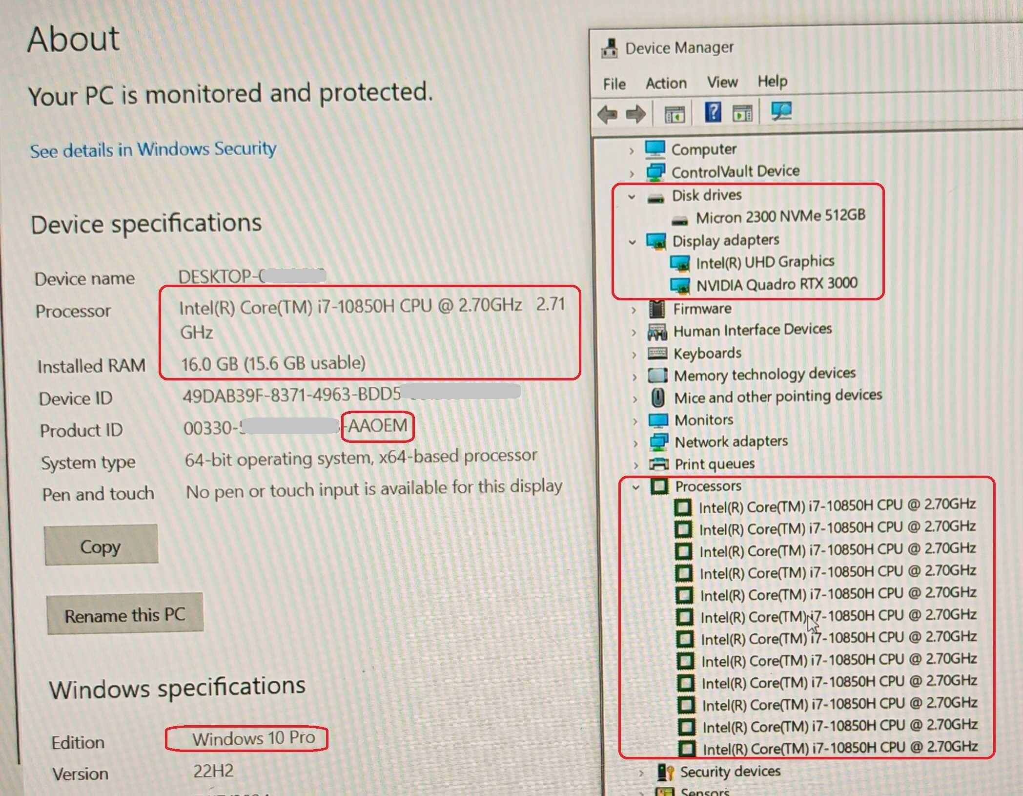 Dell Precision 7750/Core i7-10850H/RTX 3000 6GB/16GB RAM/512G SSD/17.3