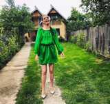 Rochie verde din mătase naturală,cu cordon în talie,mărimea M