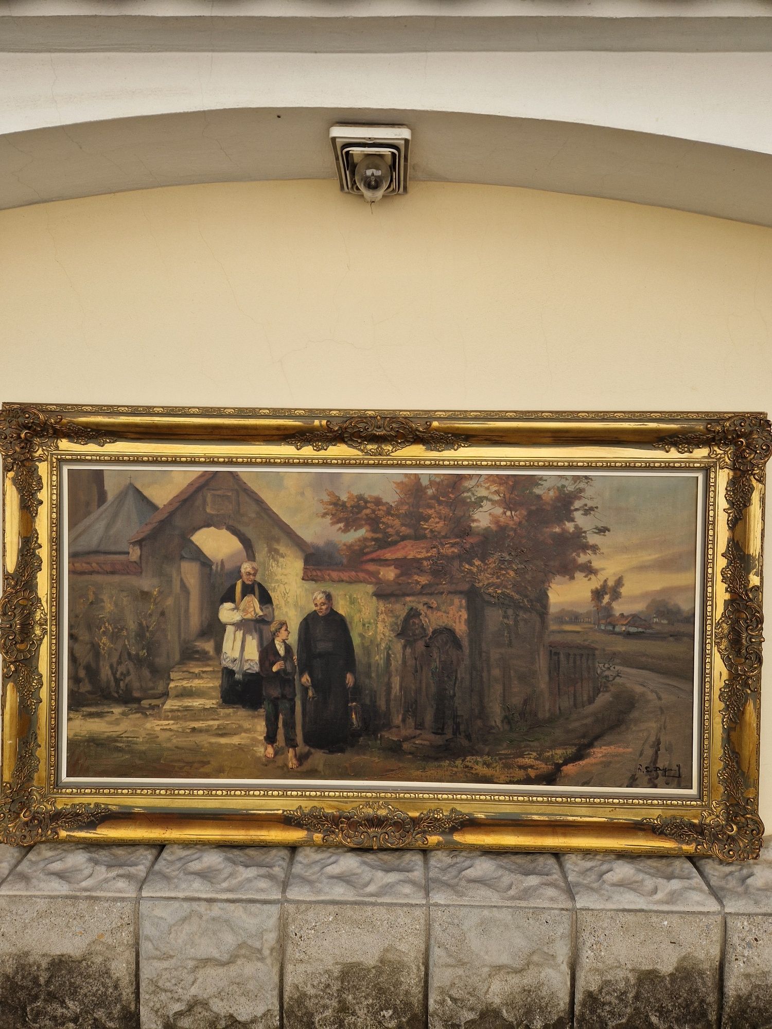 Уникална огромна антикварна белгийска картина масло върху платно
