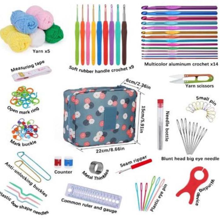 Комплект аксесоари за плетене, 107 части, 14 алуминиеви куки