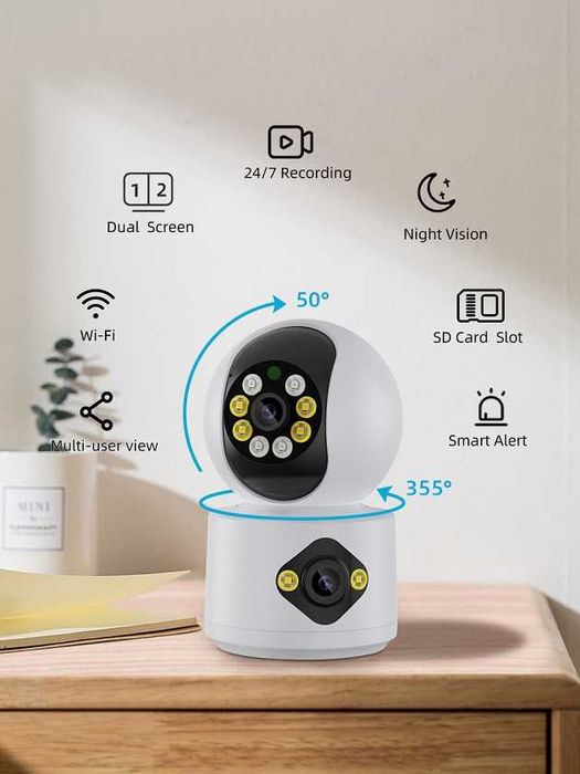 Въртяща мини WiFi камера 4mpx с два обектива Icsee, Xmeye app