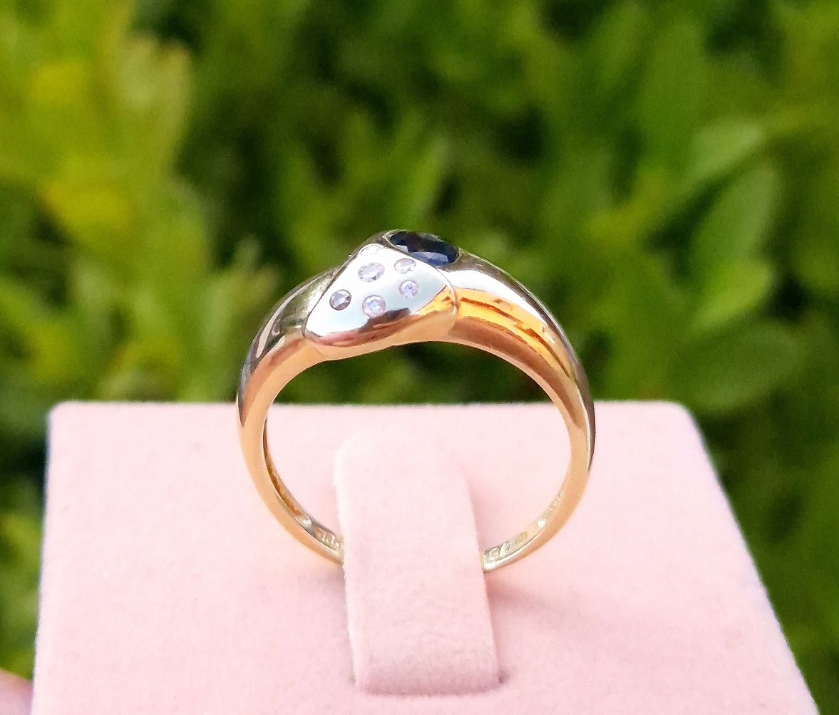 Inel din aur de 14K cu Safire și diamante naturale