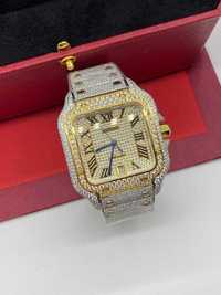 Cartier Santos Large 40mm Men Iced Out Diamond Roman Ruber Steel Watch