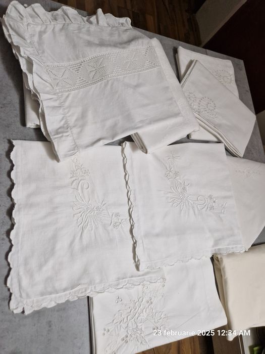 Lenjerie pat,fete de perna,cearceafuri bumbac cu dantela,broderie