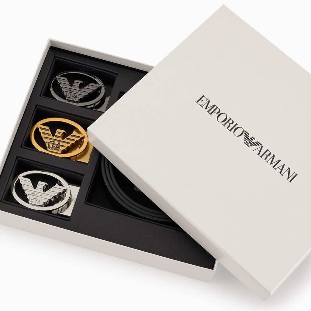 Мъжки подаръчен комплект кожен колан с 3 катарами Emporio Armani
