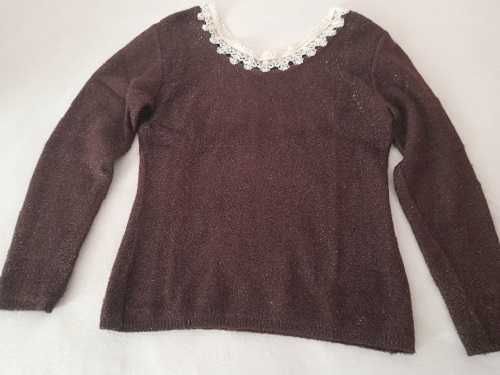 pulover maron 42 cu insertie fir argintiu