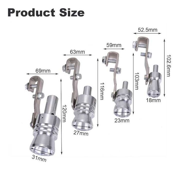 Set 4 fluiere auto cu sunet turbo pentru toba,dimensiuni diferite,nou