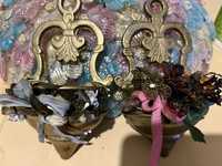 Deosebite 2 aplice/vase din bronz pentru apa sfintita-Italia