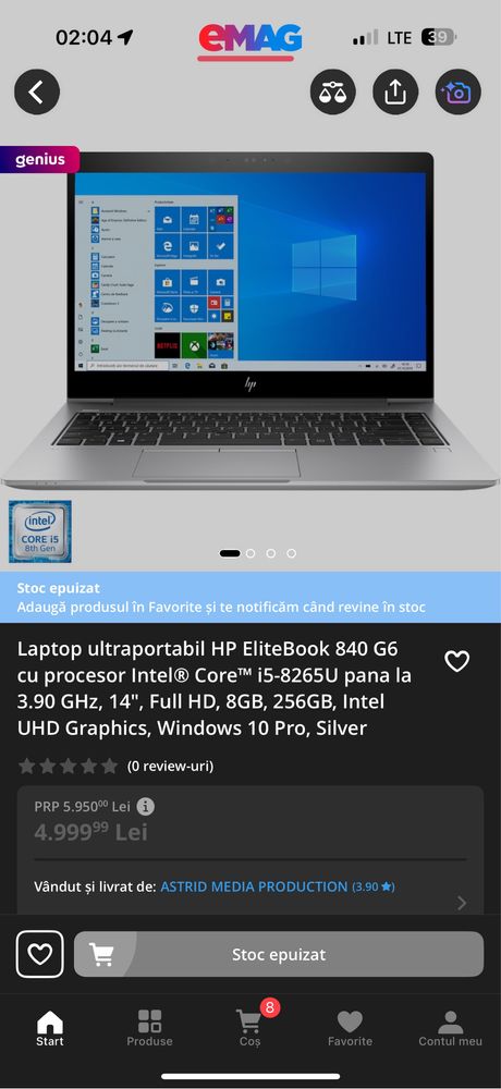 Laptop Hp 16 gb ram i7-gen a 8 a