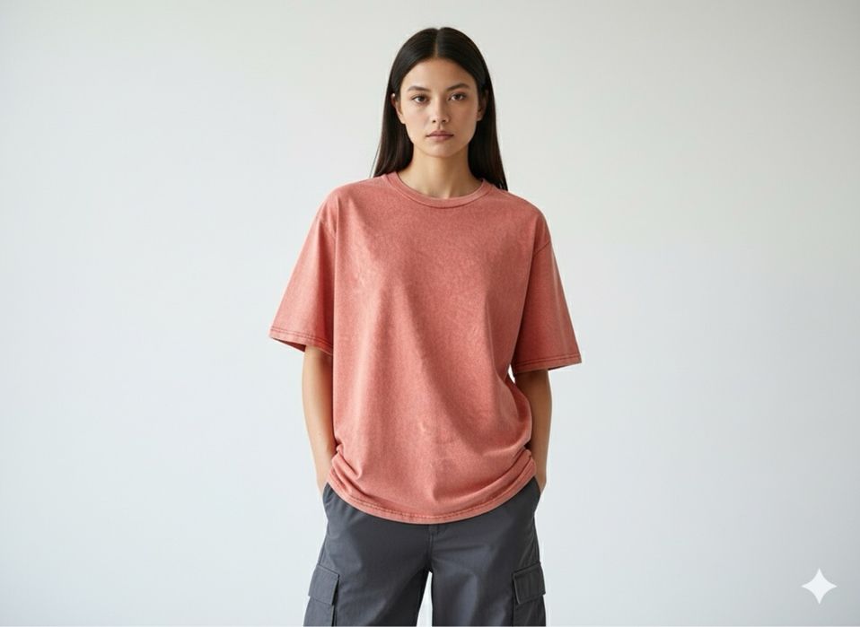 Футболка варенка Оверсайз "Acid Wash" | Нежный Персик | Винтаж Унисекс