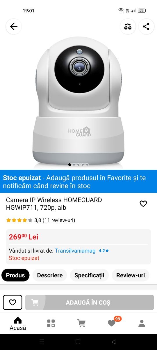 Camera IP Wireless HOMEGUARD, 720p, alb