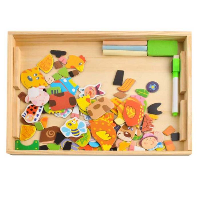 jucarie/Tabla magnetica educationala, din lemn, cu puzzle
