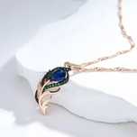 Colier si Pandantiv  Luxury Blue Feather, placate cu aur roz 14k