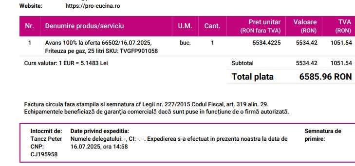 Friteuza pe gaz, 25 litri -produs nou 16kw