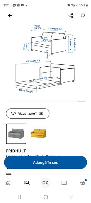 Canapea extensibila Ikea Freihult, 2 locuri,