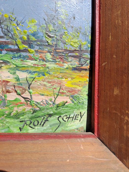 tablou pictura pe carton gros 26/22 cm semnat rolf schey 1949