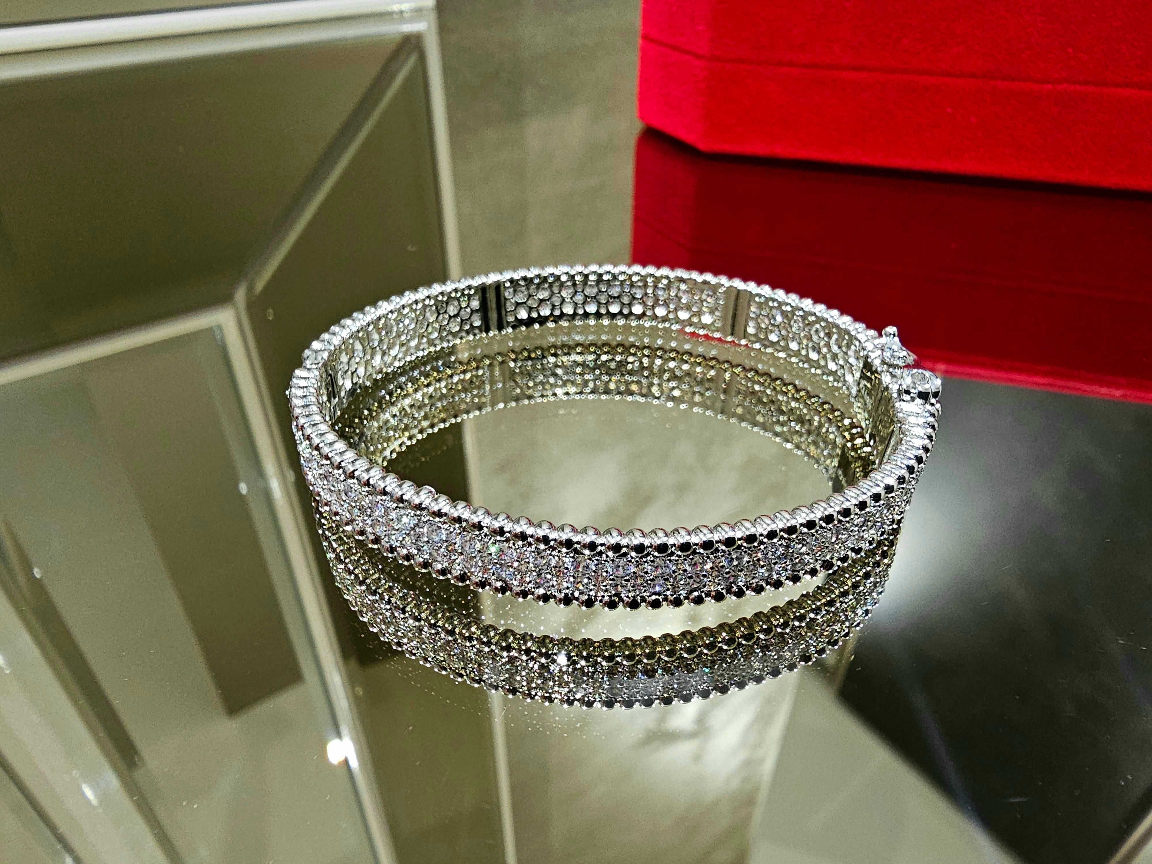 Van Cleef & Arpels VCA Silver 3 Rows Diamonds Perlée Дамска Гривна