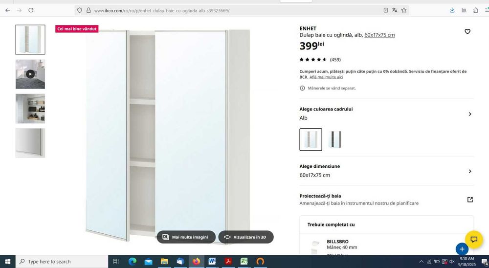 vand dulap suspendat baie, marca IKEA, NOU