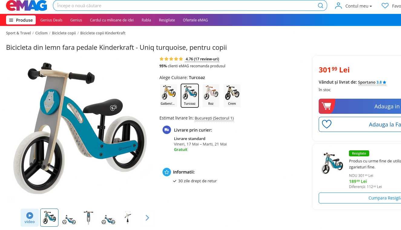 Bicicleta Kindercraft -  fara pedale 2-4 ani