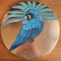 Ръчно рисувана декорация, картина с папагал в овална форма