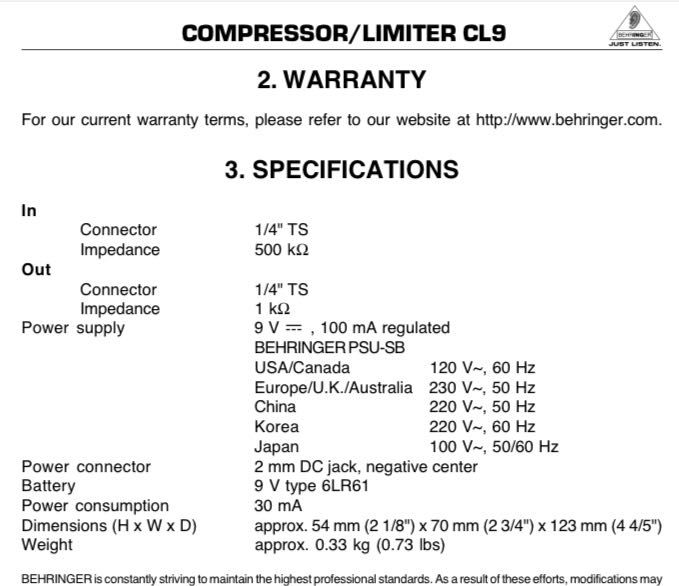 Pedala efect BEHRINGER compresor/ limiter CL9