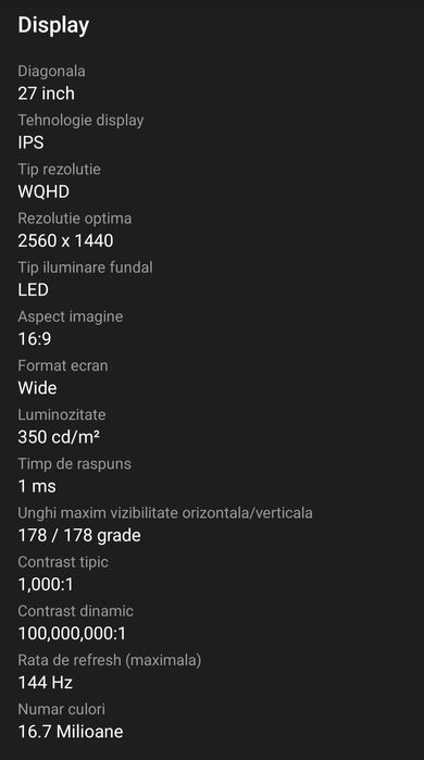 Vând monitor Acer Nitro 27" VG270