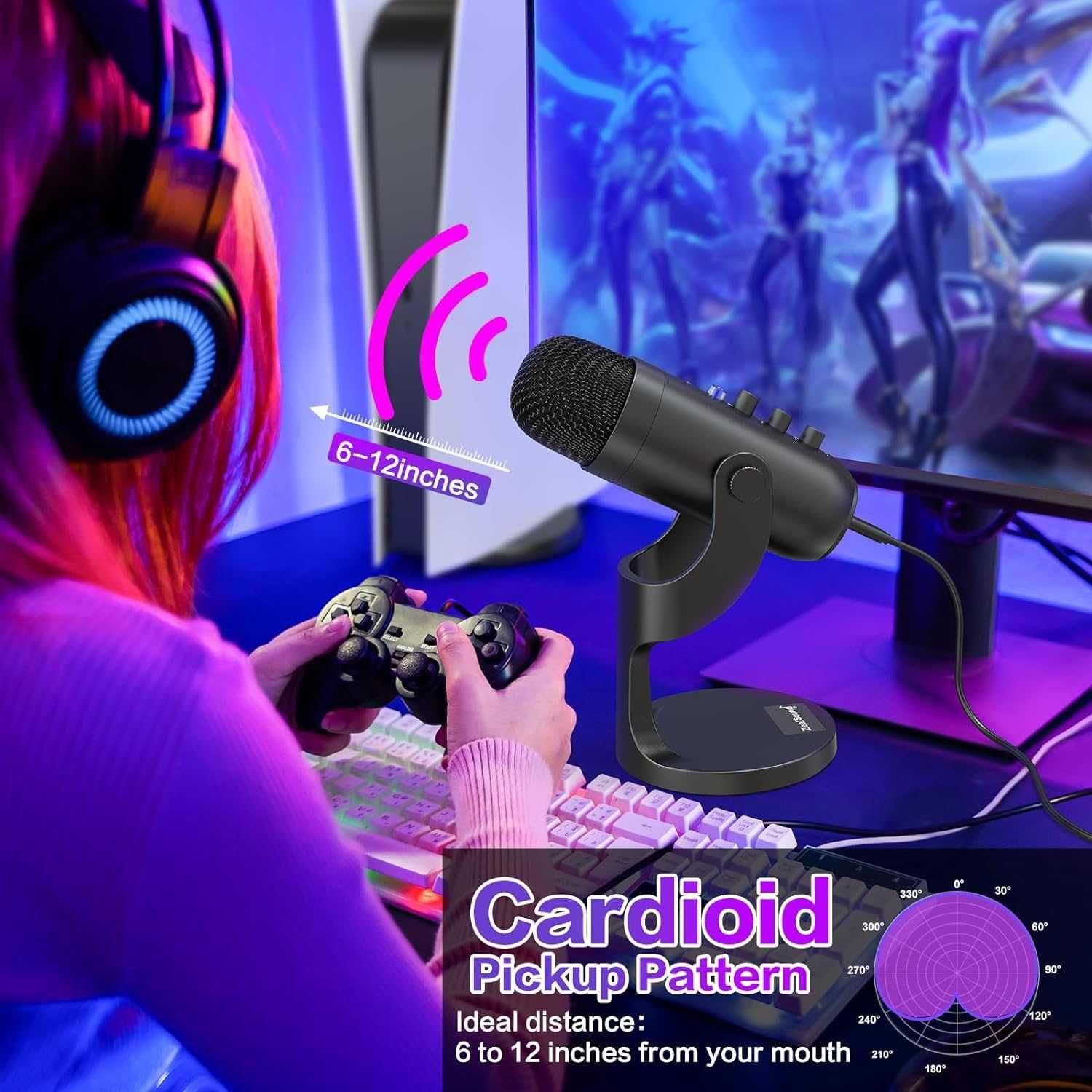 Microfon USB ZealSound K66,condensator PC,telefon,streaming podcast