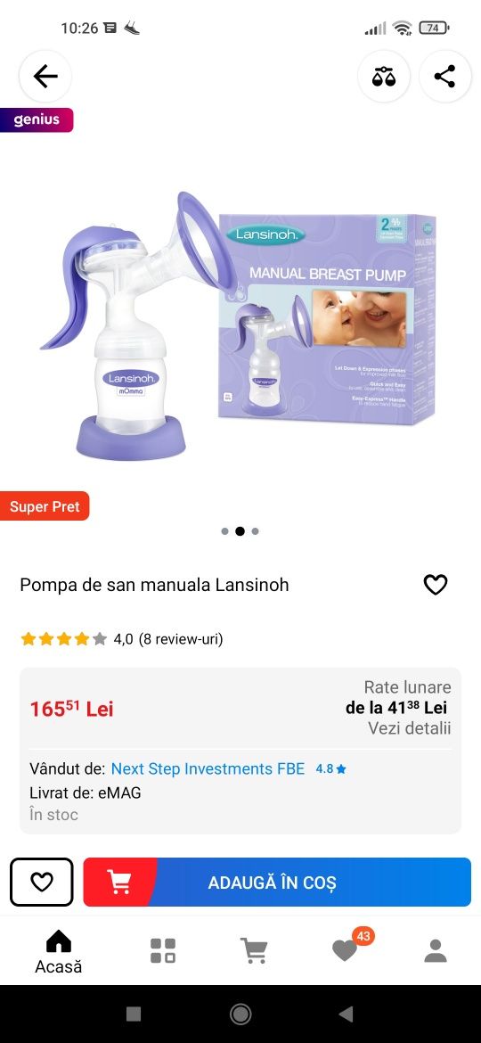 Pompă sân manuală Lansinoh