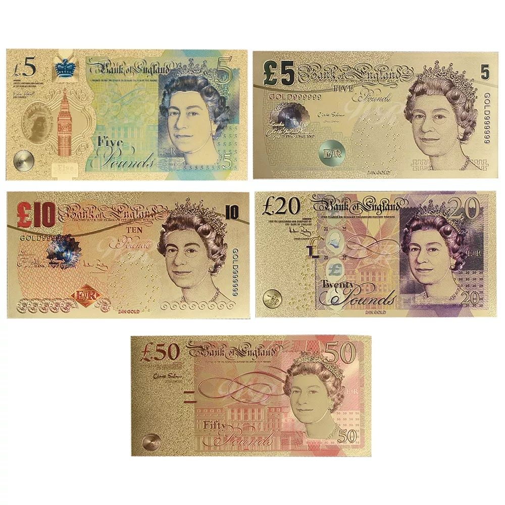 Златни британски паунда , британска лира GBP , Комплект 5 бр.