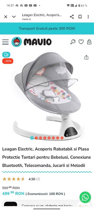 Leagan Balansoar bebelus cu Bluetooth