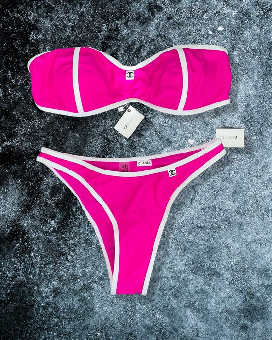 chanel розов бански сет 2 части бикини и горница циклама шанел бюстие