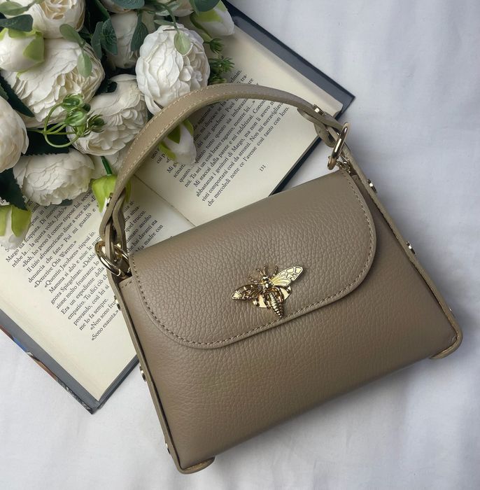 poșetă din piele naturală taupe