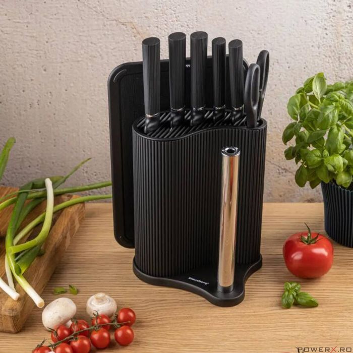 Set de cutite 8 piese cu suport, negru, otel inoxidabil, Klausberg