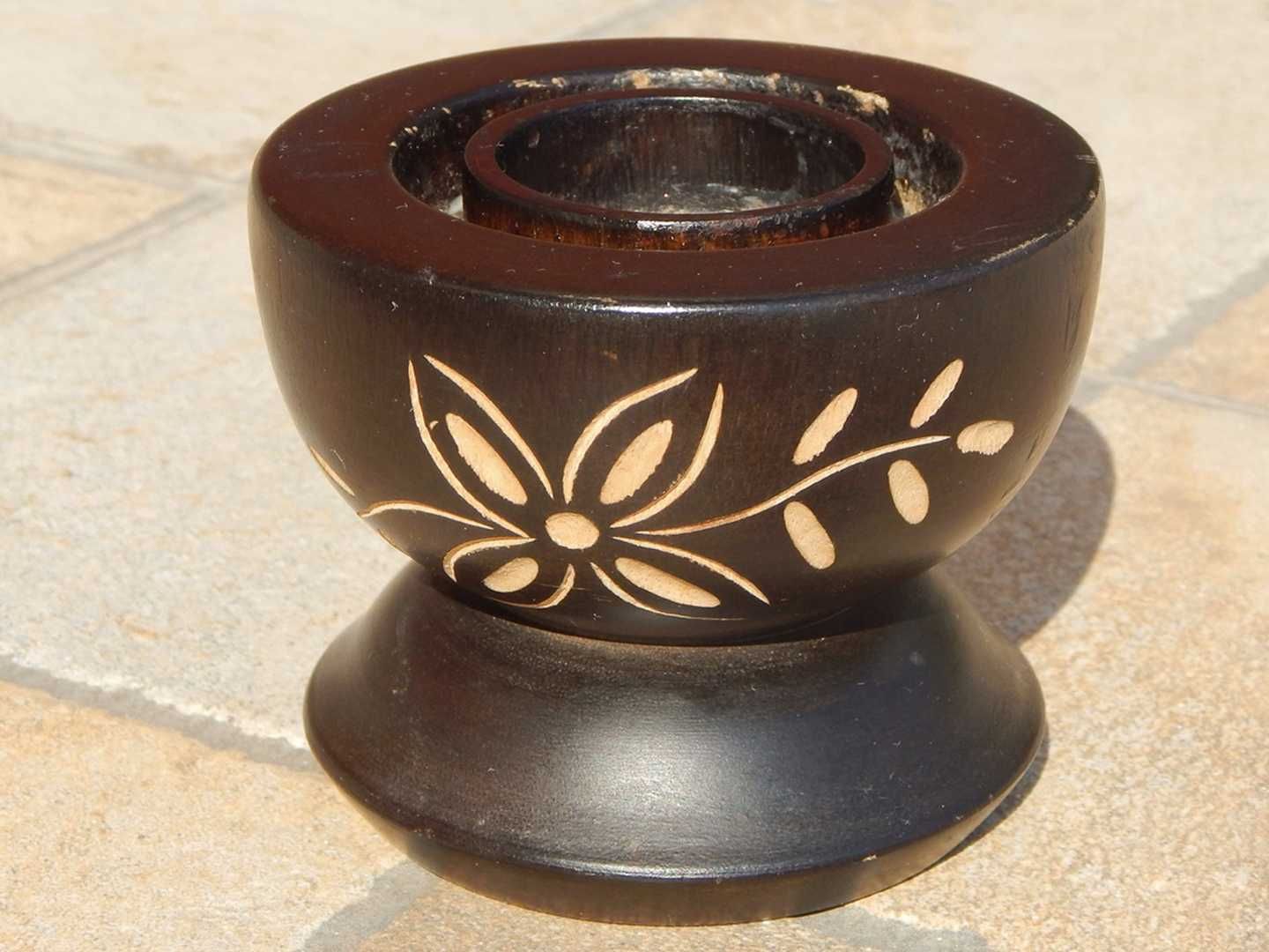 Suport lumanari lemn natural motive africane